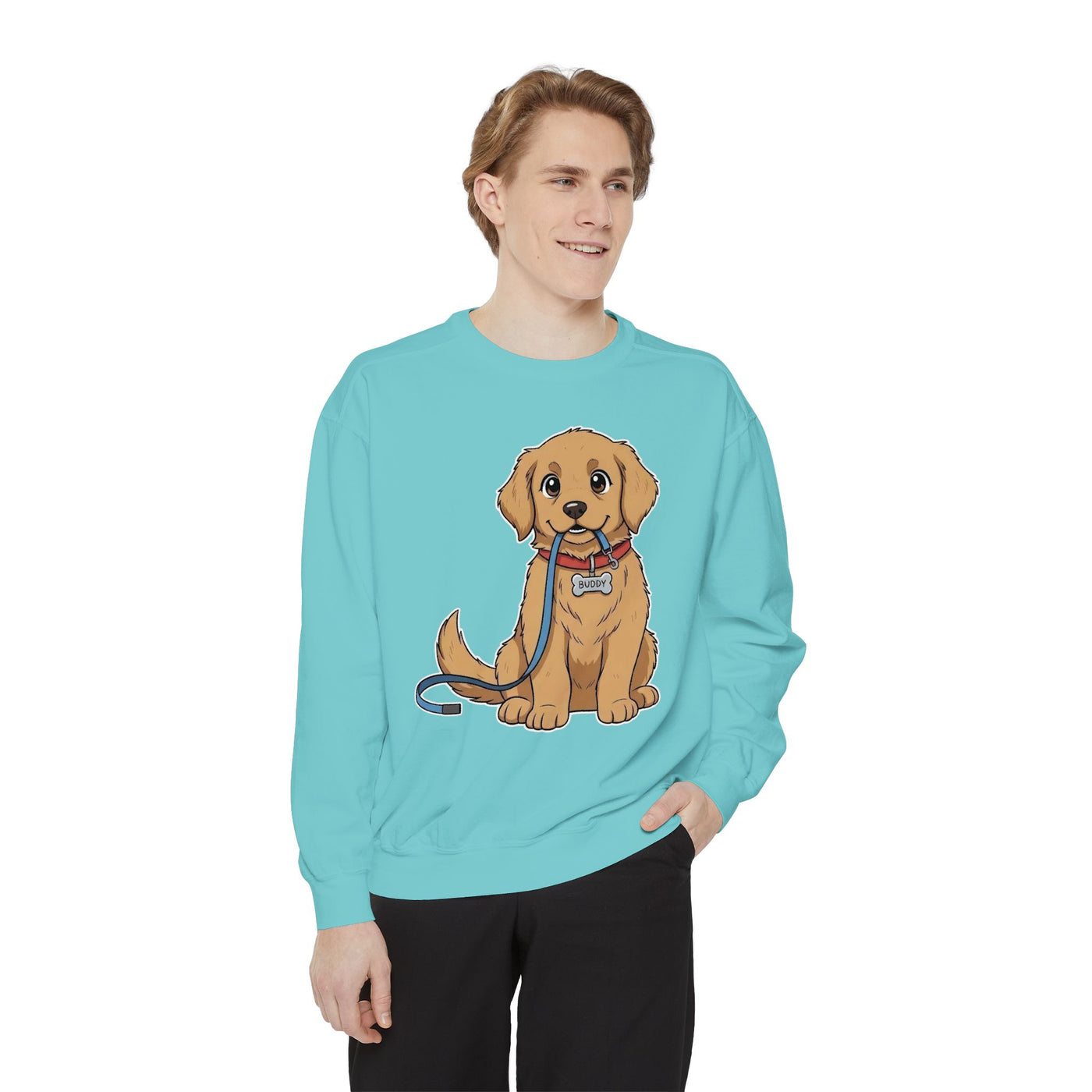 Cute Dog Walk Time style 2 Cozy Graphic Unisex Crewneck Sweatshirt