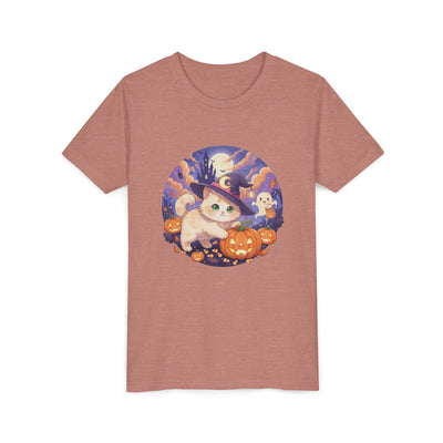 Halloween cute kitten anime style 5 Unisex Youth Tee | T-Shirt, Cute Pumpkin Shirt, Kids Halloween Outfit, Cat Lover Gift, Fun Fall Apparel