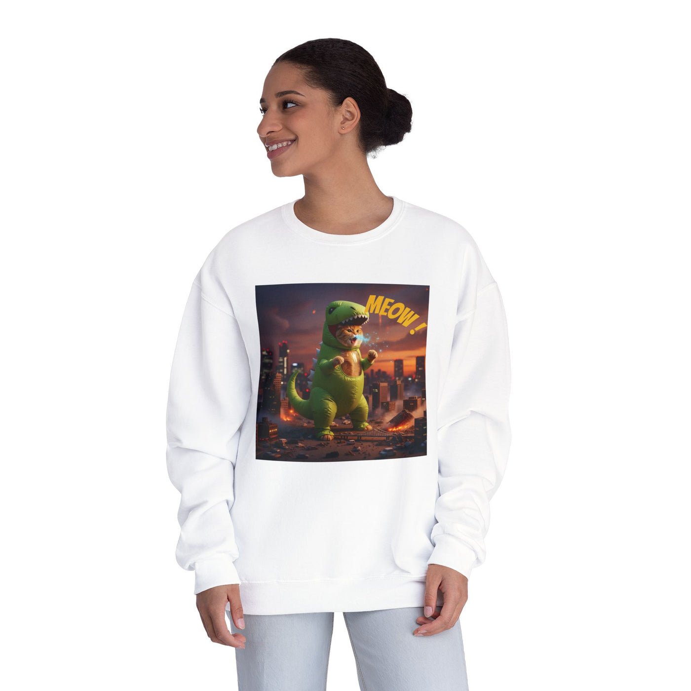 Tyrannosaurus Cat in city style 2 Unisex NuBlend® Crewneck Sweatshirt