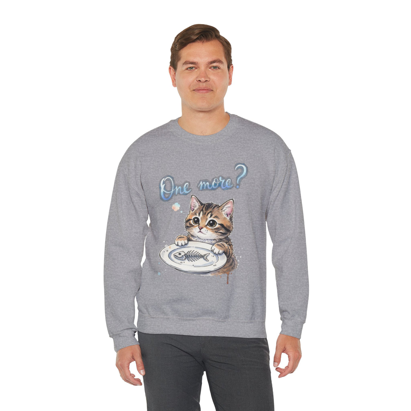 Watercolor painting style 3 Men & Women Cute Cat Pile Crewneck Sweatshirt