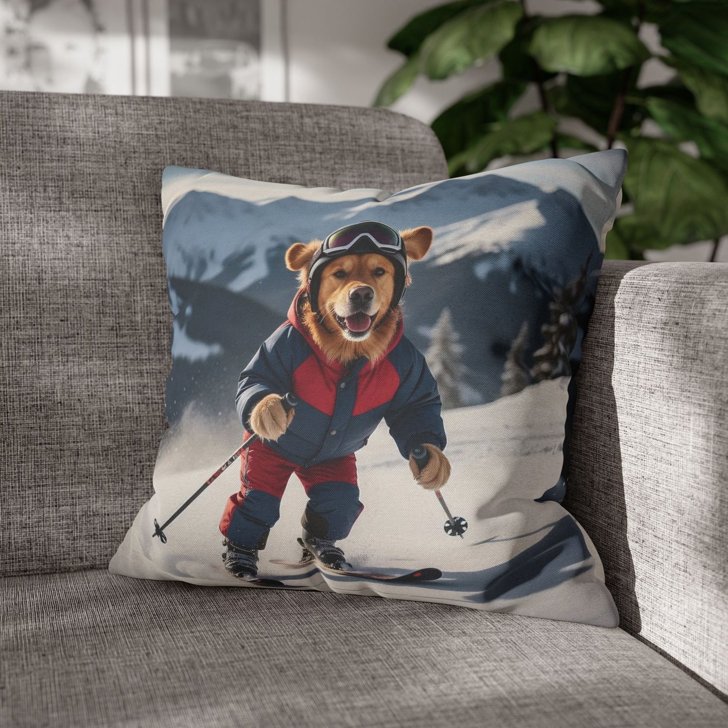 Skiing Dog Graphic Fun & Cozy Decorative Pillowcase