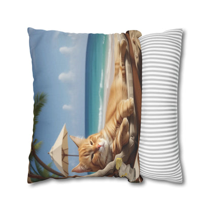 Relaxing Cat Beach Cozy Polyester Decorative Pillowcase
