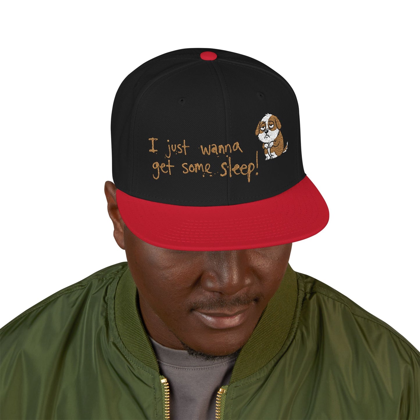 I just wanna get some sleep Embroidered Cute Puppy Snapback Hat