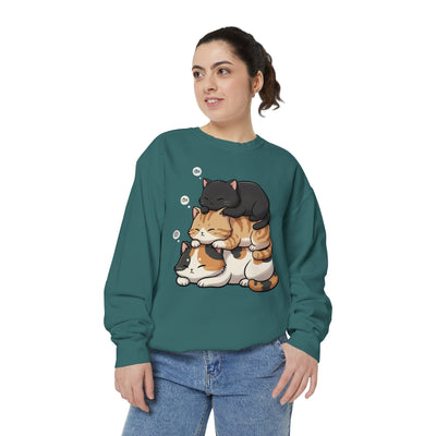 3 Cute Sleeping Cats style 8 Cozy Graphic Unisex Crewneck Sweatshirt
