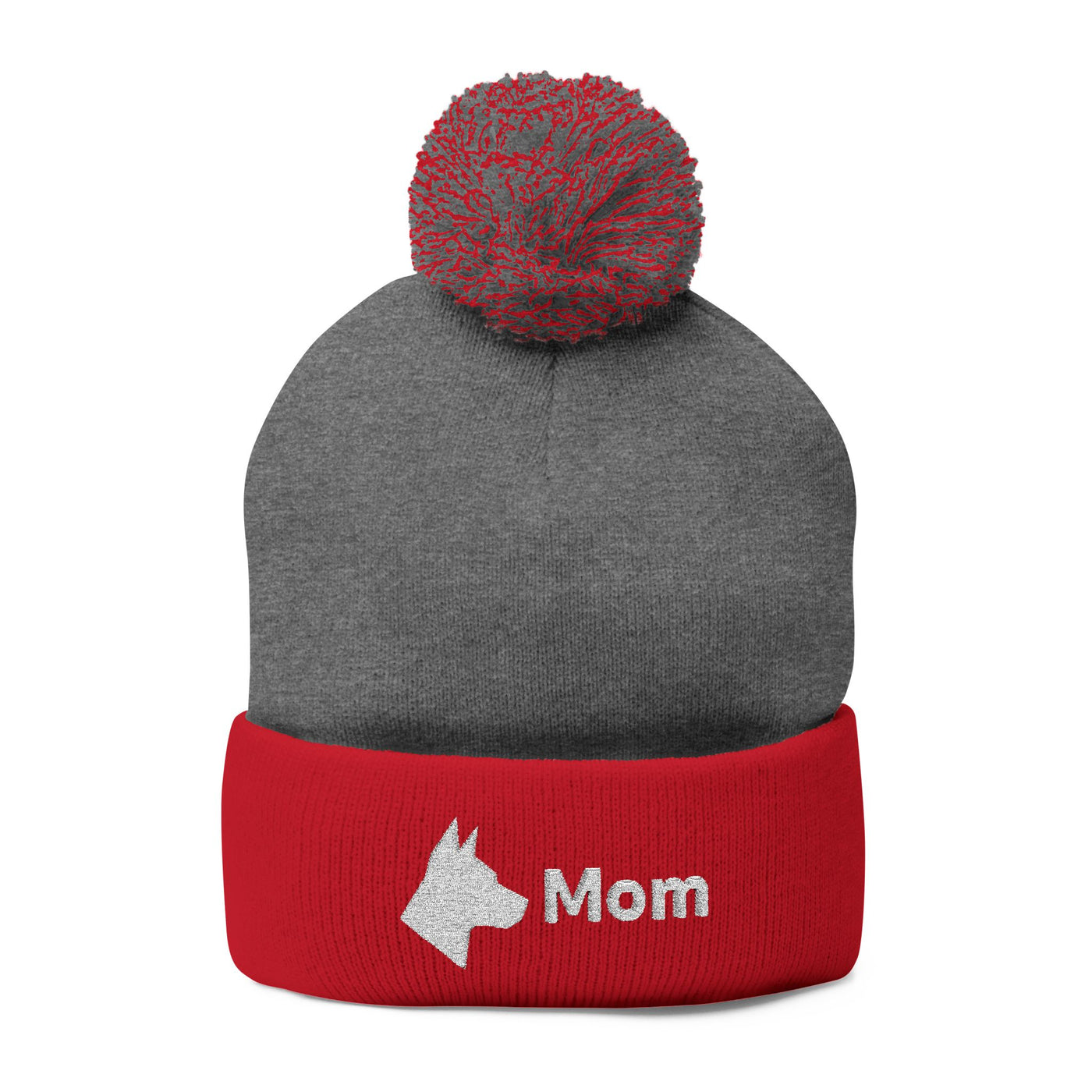 Embroidered Dog Mom Pom-Pom Knit Cap