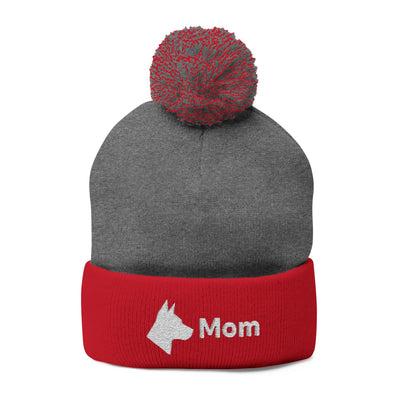 Embroidered Dog Mom Pom-Pom Knit Cap
