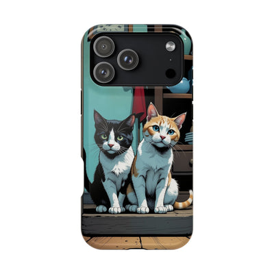 Cute Cats Magnetic Phone Case comic style 3, Cat Lover Gift, Impact-Resistant iPhone Case, Funny Pet Accessory, Unique Animal Design