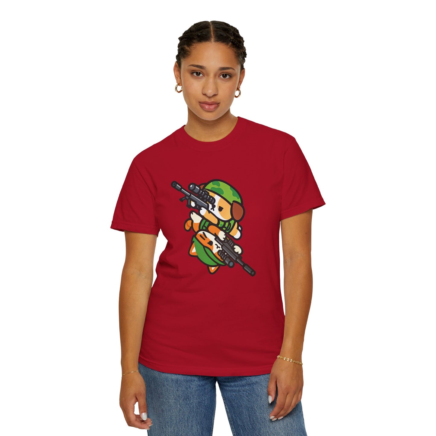Cute Soldier Sniper Dog & Cat Unisex Graphic T-Shirt