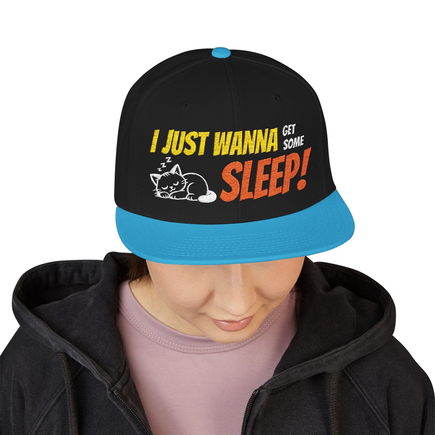 I just wanna get some sleep Embroidered Cute Cat Snapback Hat