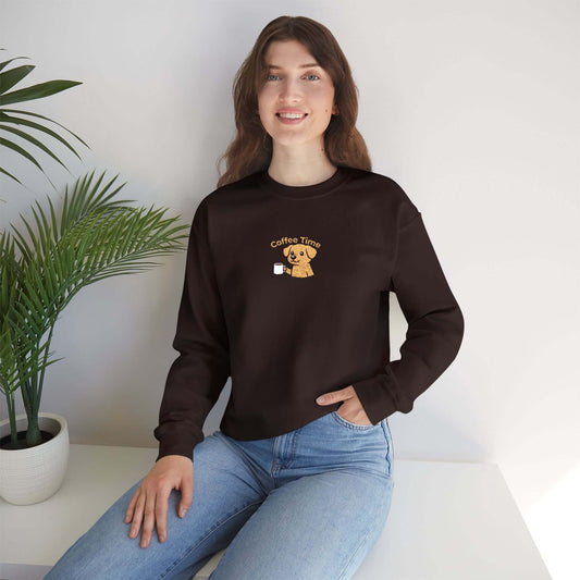 Coffee Time Dog Embroidered Unisex Crewneck Sweatshirt style 1
