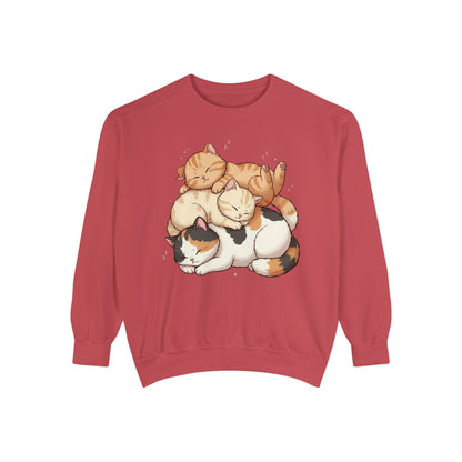 3 Cute Sleeping Cats Cozy Graphic Unisex Crewneck Sweatshirt style 1