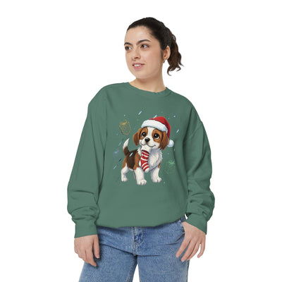 Cute Puppy waiting for Christmas presents style 6 Cozy Graphic Unisex Crewneck Sweatshirt