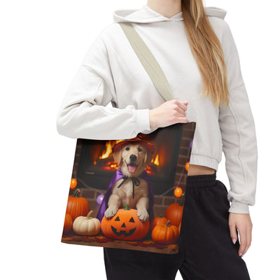 Adorable Halloween Puppy Tote Bag, Dog Lover Bag, Spooky Season Accessories, Pumpkin Patch Shopper, Cute Pet Gift