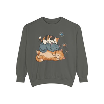 3 Cute Sleeping Cats Cozy Graphic Unisex Crewneck Sweatshirt style 2