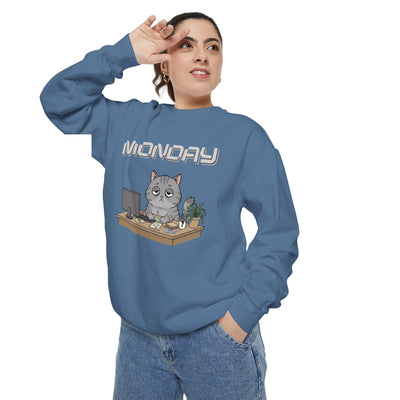 Monday Face Cat Stares Blankly Unisex Crewneck Sweatshirt style 2