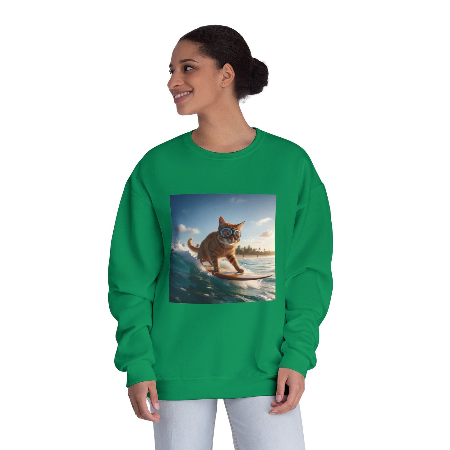 Surfing Cat Unisex NuBlend Crewneck Sweatshirt style 1