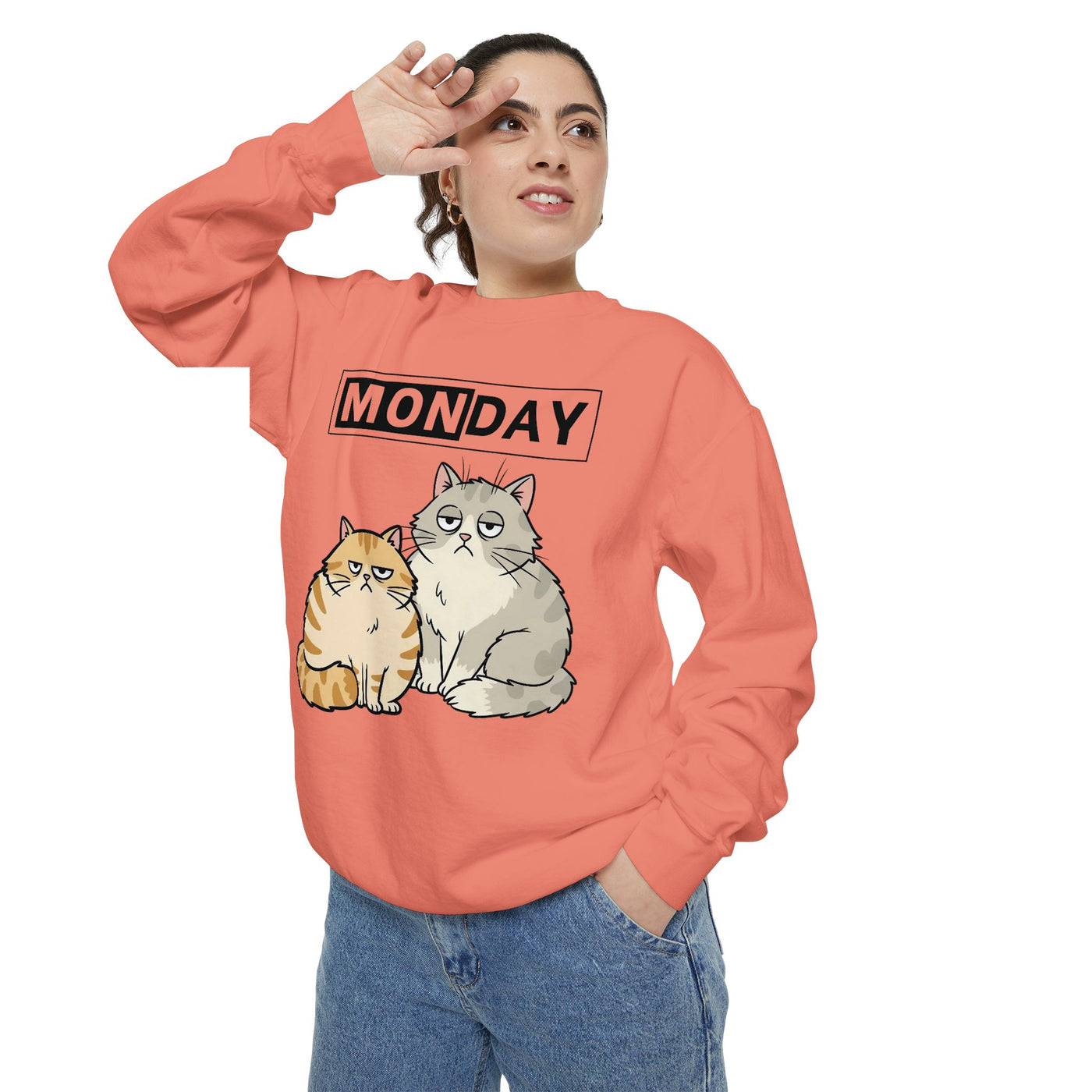 Monday Face Cat Stares Blankly Unisex Crewneck Sweatshirt style 1