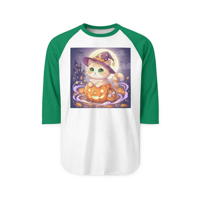 Halloween cute kitten anime style 4 Raglan Shirt, Unisex Halloween Top, Pumpkin Cat Shirt, Cute Cat Tee, Spooky Casual Wear