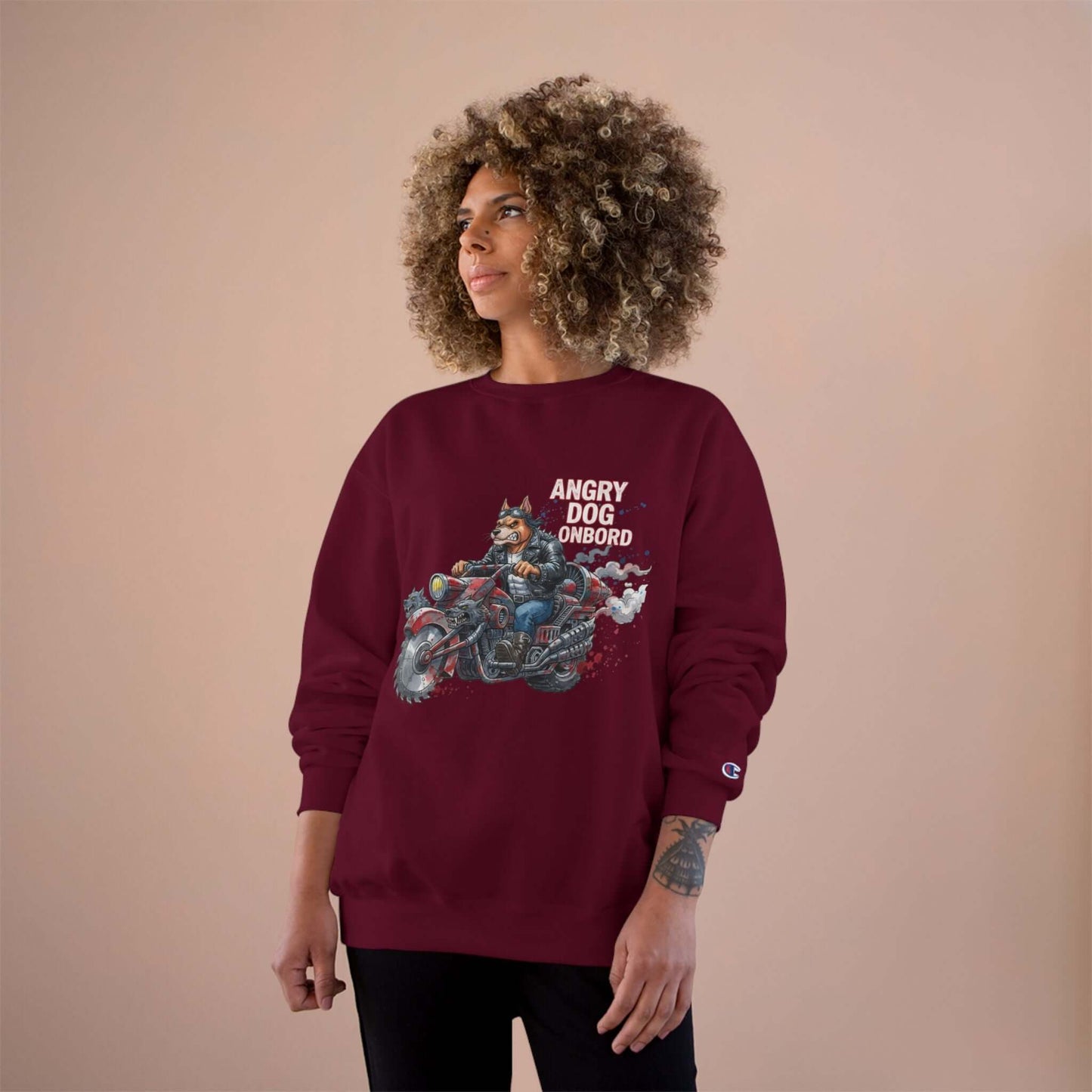 Angry Dog Onboard Graphic Champion Crewneck Sweatshirt style 3