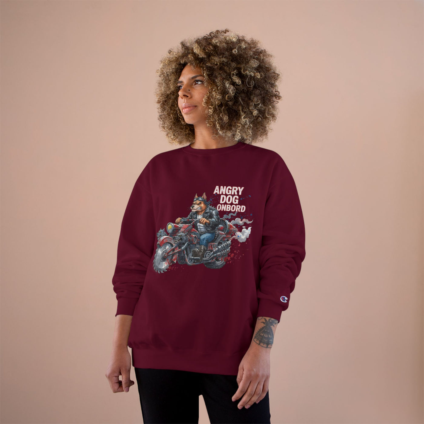 Angry Dog Onboard Graphic style 3 Champion Crewneck Sweatshirt for Gamers & Sci‑Fi Fans