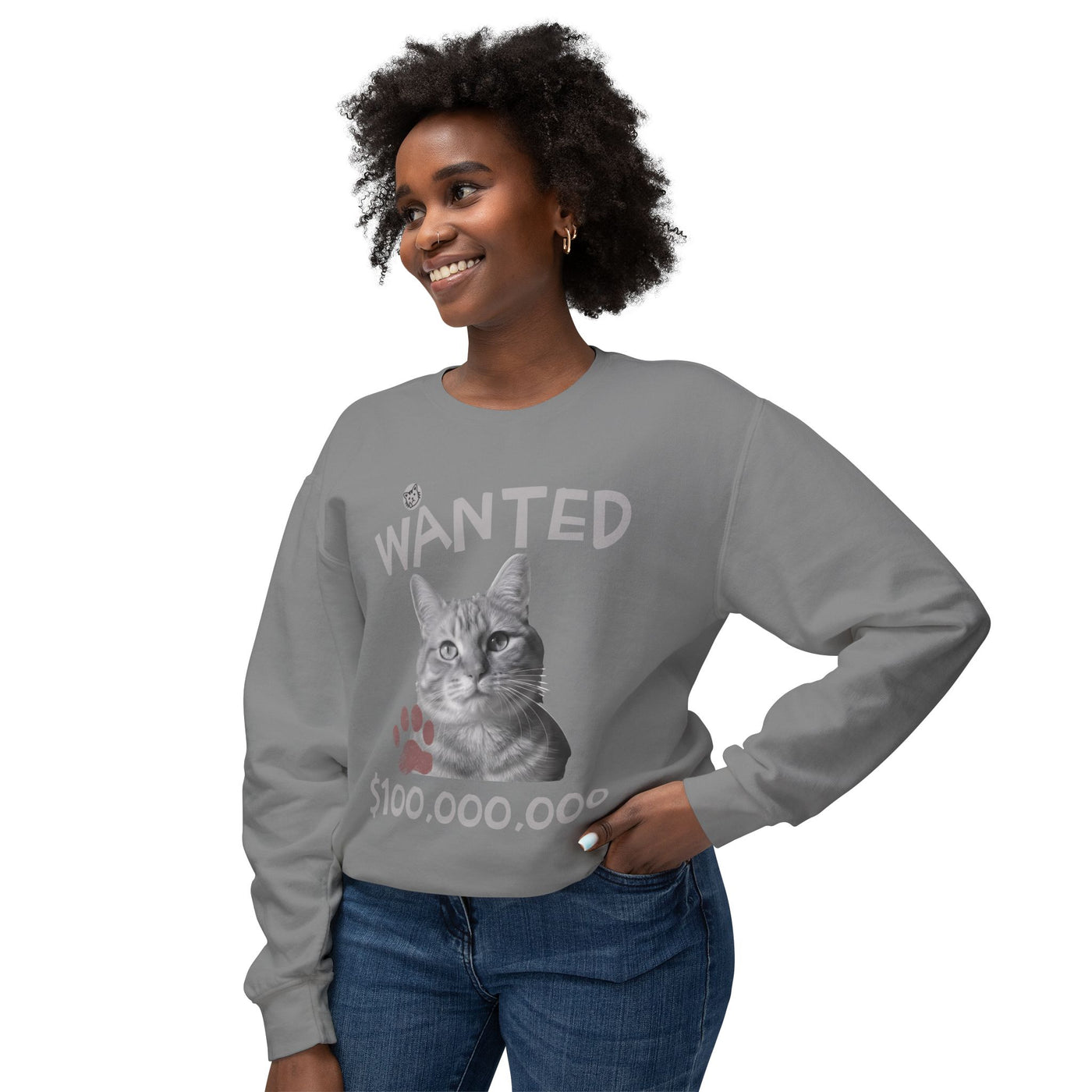 WANTED Cat Poster Design Unisex Crewneck Sweatshirt
