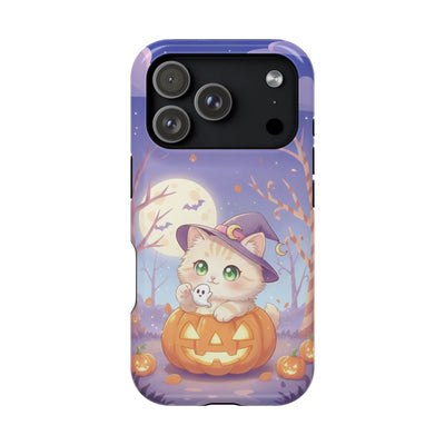 Halloween cute kitten anime style 1 Magnetic Phone Case, Cat Lover Gift, Impact-Resistant iPhone Case, Funny Pet Accessory, Unique Animal Design