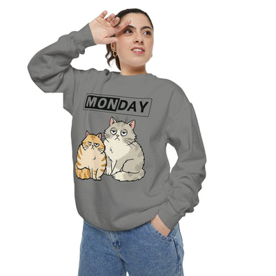 Monday Face Cat Stares Blankly Unisex Crewneck Sweatshirt style 1