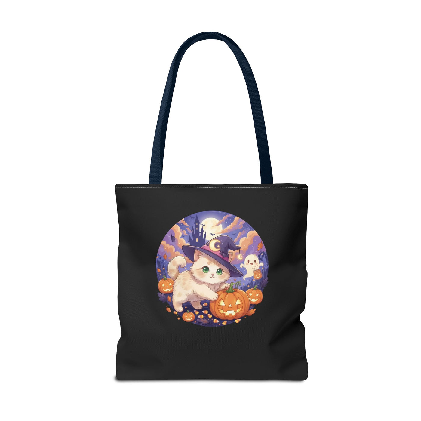 Halloween Cat anime style Tote Bag, Spooky Pet Lovers Gift, Boho Halloween Bag, Witchy Cat Tote, Fall Festivities Accessory