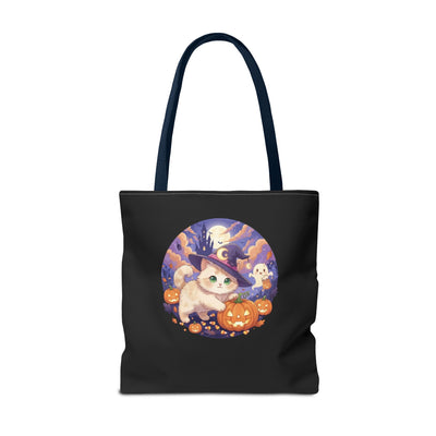 Halloween Cat anime style Tote Bag, Spooky Pet Lovers Gift, Boho Halloween Bag, Witchy Cat Tote, Fall Festivities Accessory