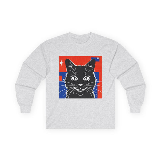 Vintage Cat Graphic Long Sleeve Tee style 1, Perfect for Cat Lovers, Cozy Casual Wear, Gift for Pet Parents, Unisex Apparel
