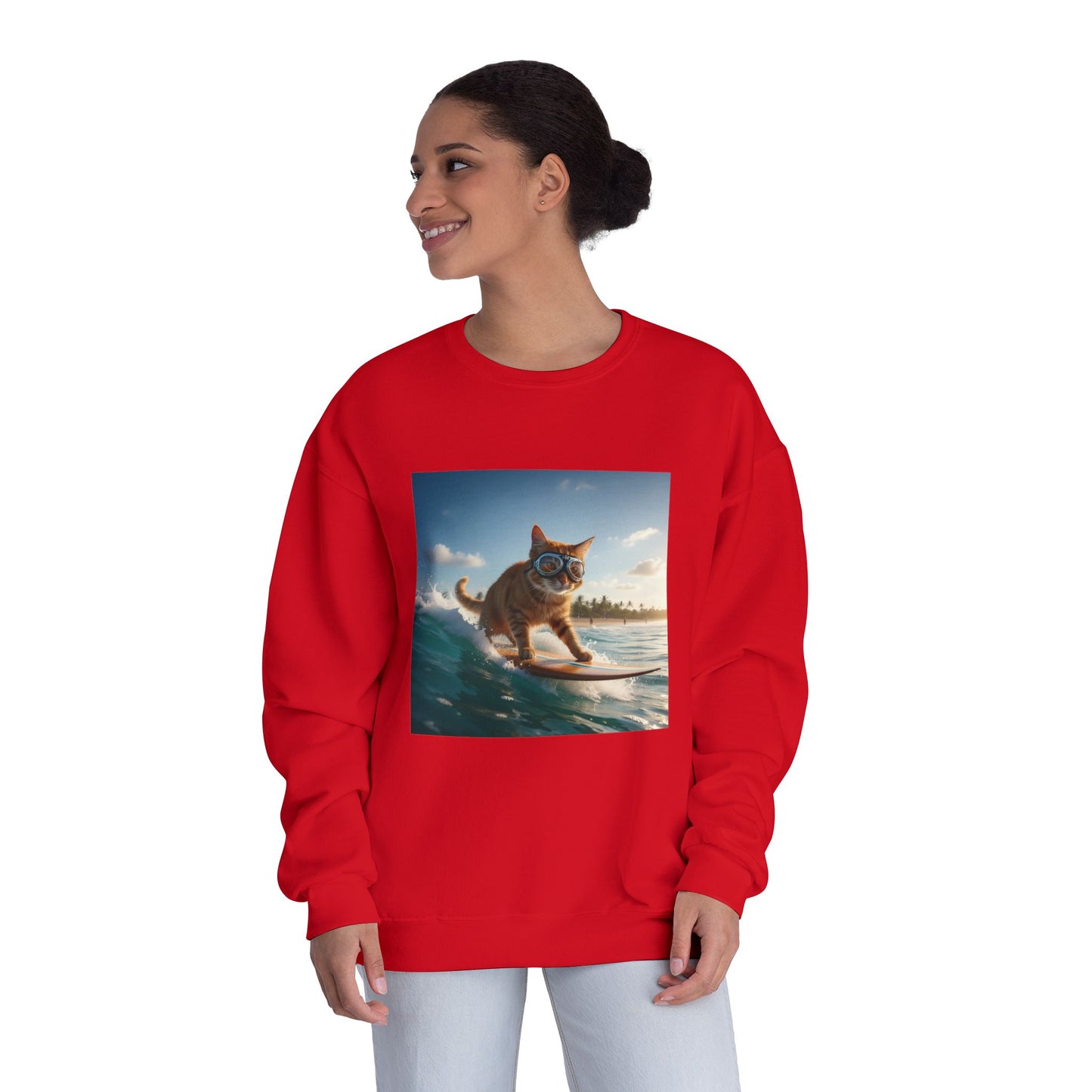 Surfing Cat Unisex NuBlend Crewneck Sweatshirt style 1
