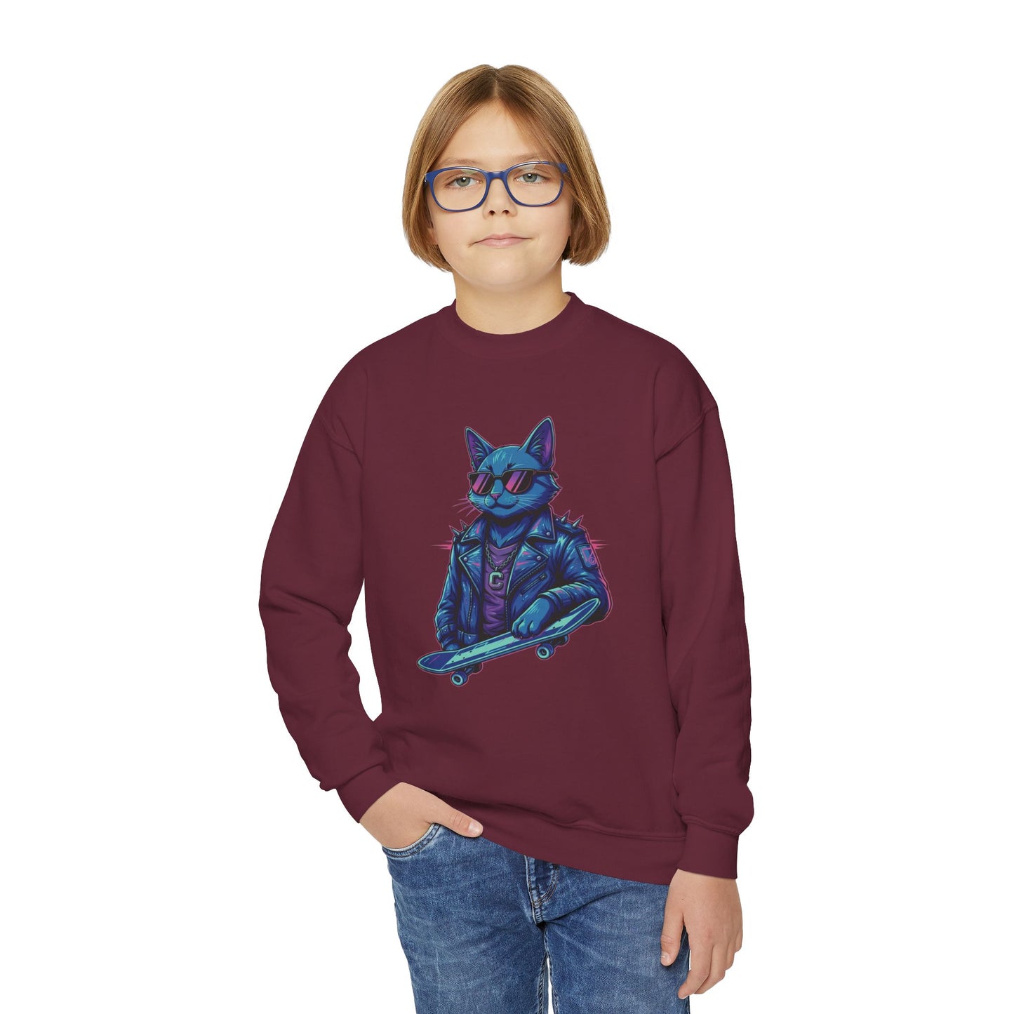 Cool Cat - Cozy Unisex Youth Crewneck Sweatshirt style 2