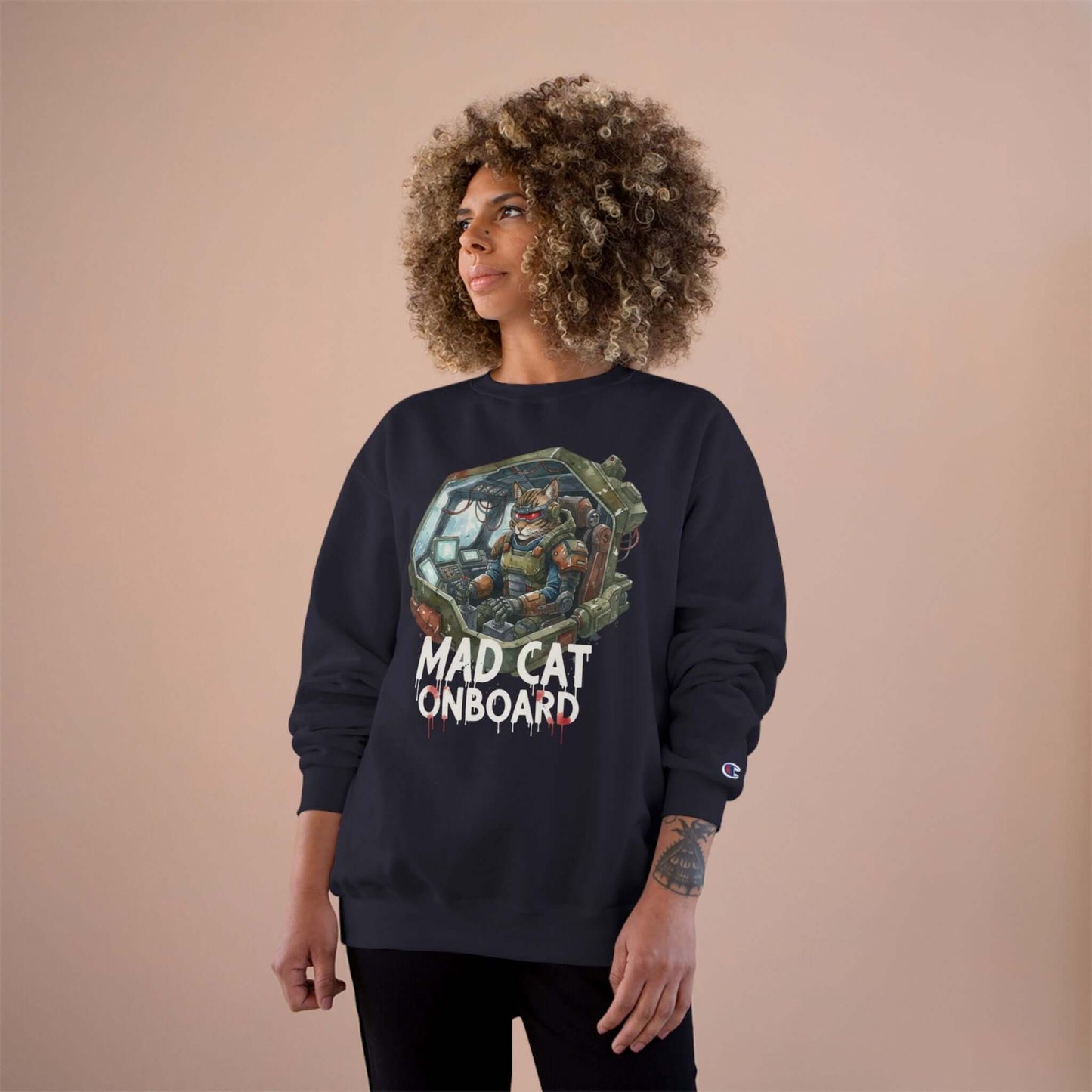 Mad Cat Onboard Graphic Champion Crewneck Sweatshirt style 1