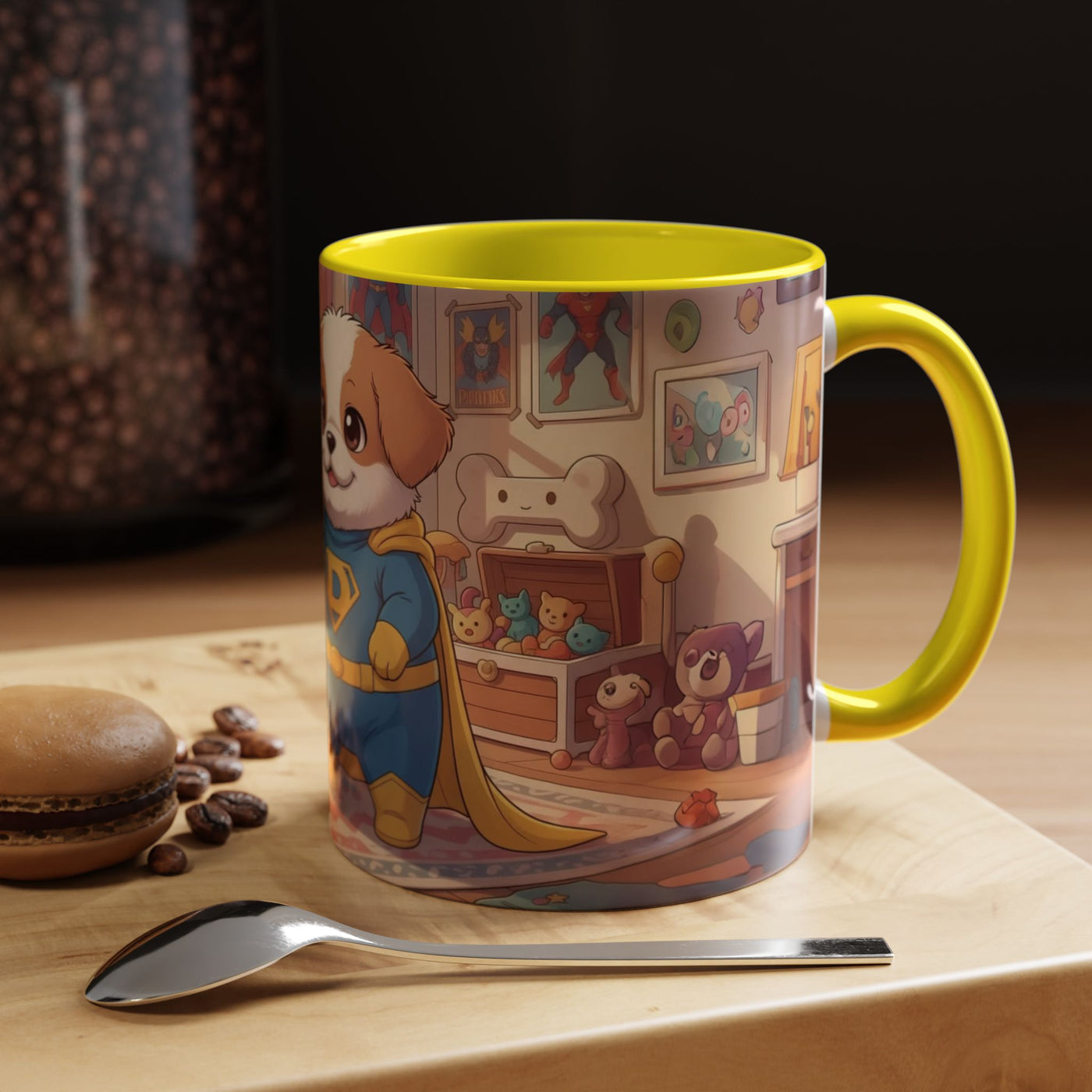 Super Pup Coffee Mug - Cute Puppy in Superhero Costume Accent Mug 11oz