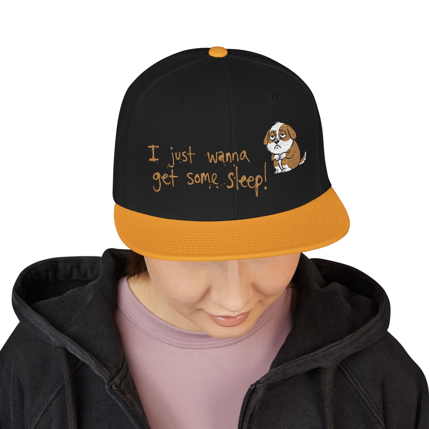 I just wanna get some sleep Embroidered Cute Puppy Snapback Hat