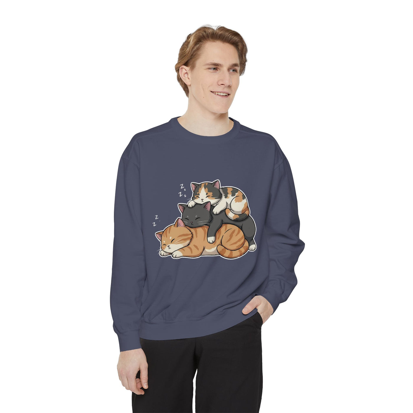 3 Cute Sleeping Cats style 7 Cozy Graphic Unisex Crewneck Sweatshirt