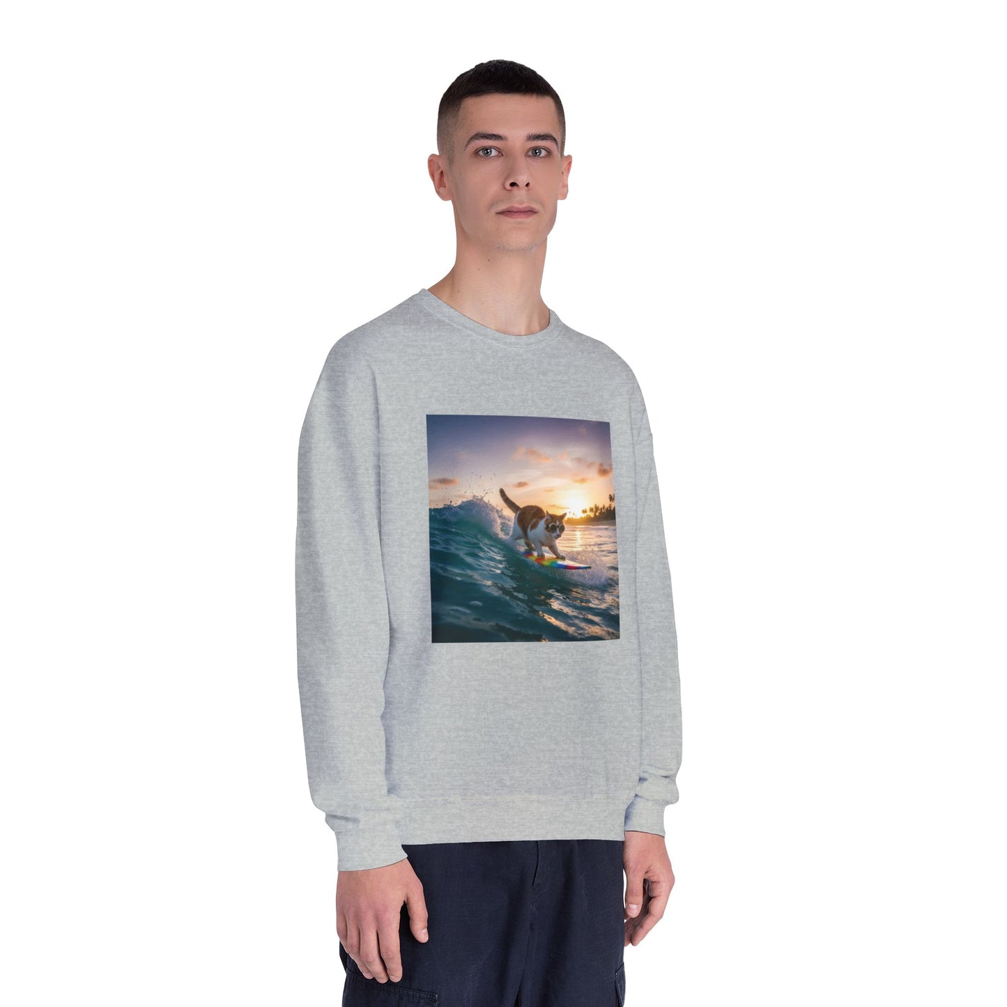 Surfing Cat Unisex NuBlend Crewneck Sweatshirt style 2
