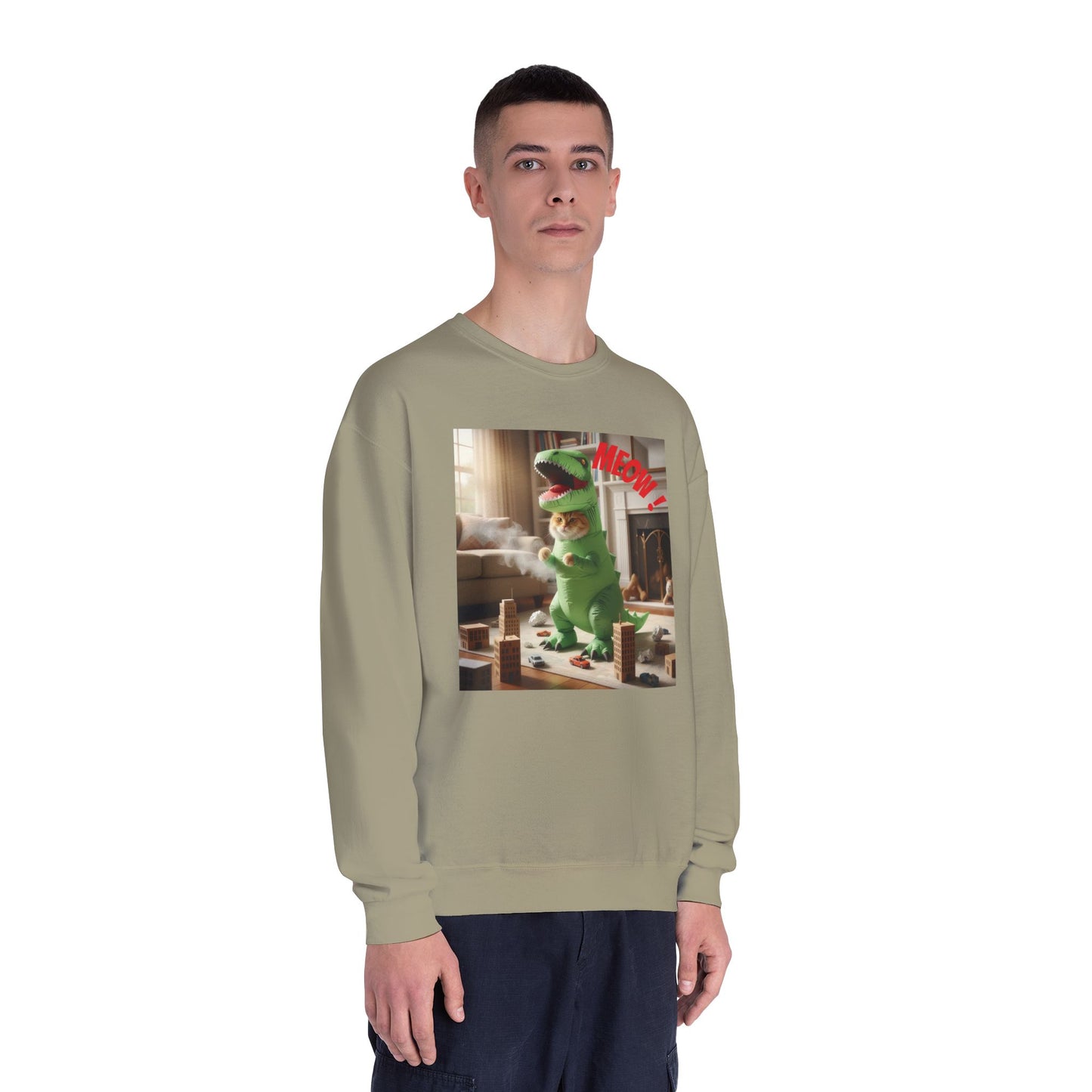 Tyrannosaurus Cat at home Unisex NuBlend Crewneck Sweatshirt