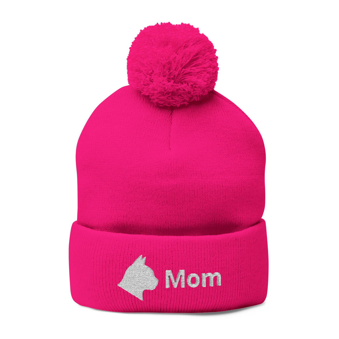 Embroidered Cat Mom Pom-Pom Knit Cap