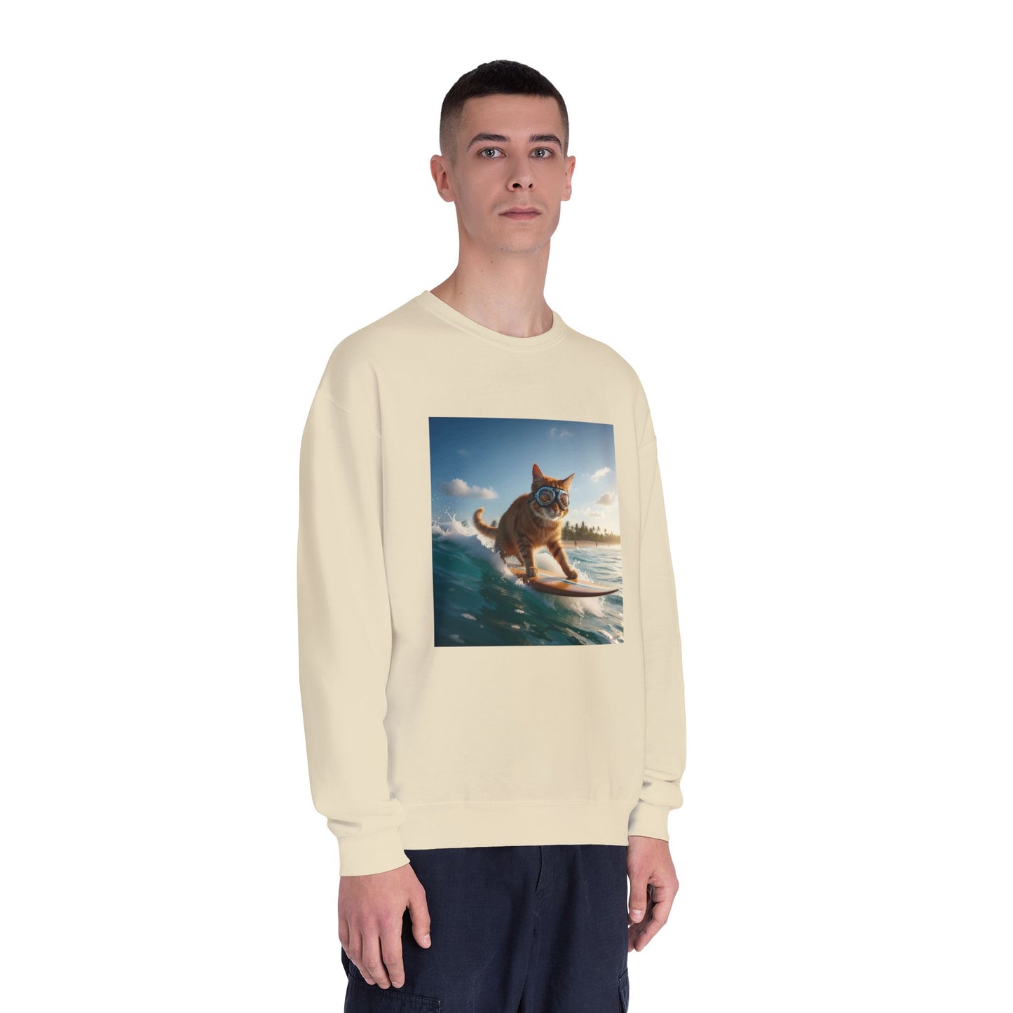 Surfing Cat Unisex NuBlend Crewneck Sweatshirt style 1