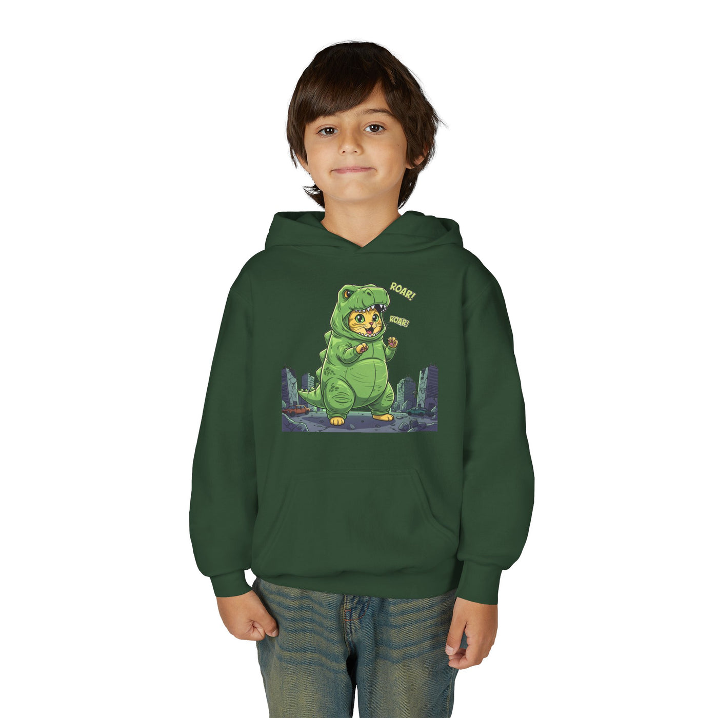 Cat cosplay Godzilla style 2 Unisex Kids Hoodie - Fun & Cozy Heavy Blend Sweatshirt with Cute Design