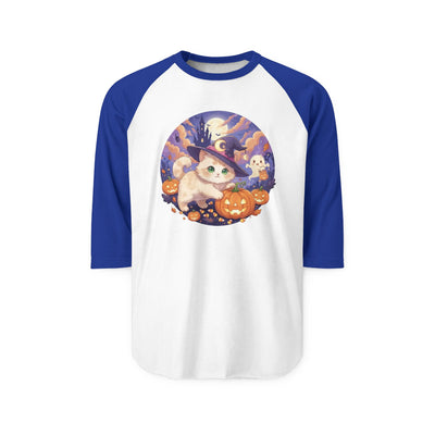 Halloween cute kitten anime style 5 Raglan Shirt, Unisex Halloween Top, Pumpkin Cat Shirt, Cute Cat Tee, Spooky Casual Wear