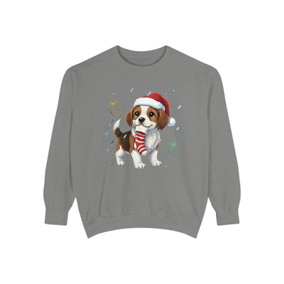 Cute Puppy waiting for Christmas presents style 6 Cozy Graphic Unisex Crewneck Sweatshirt
