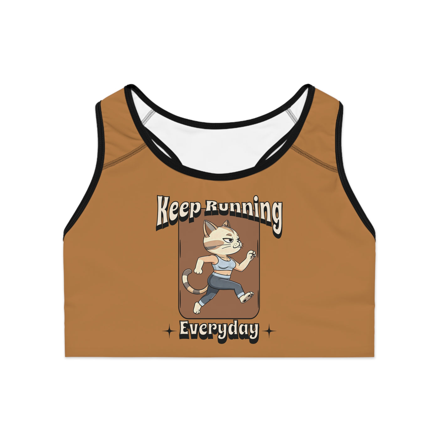 Keep Running Everyday Sports Bra — Cute Cat Motivational Activewear