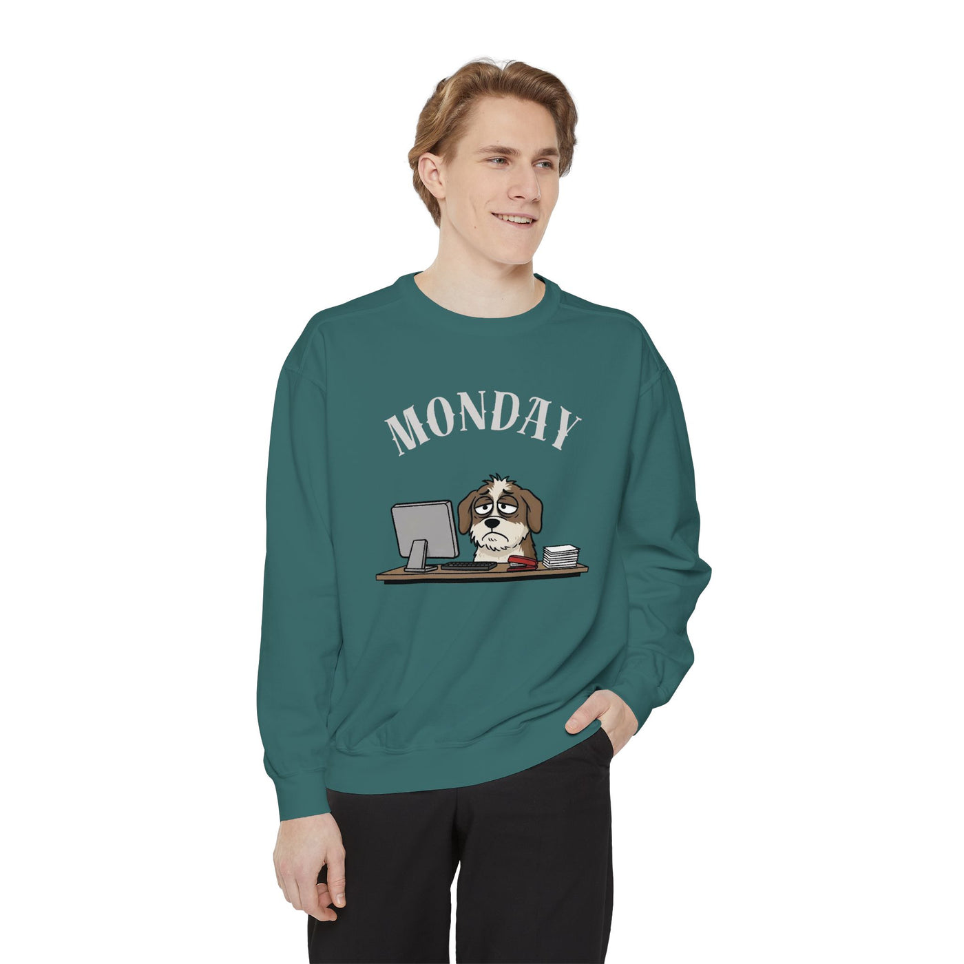 Monday Face Dog Stares Blankly Unisex Crewneck Sweatshirt style 5