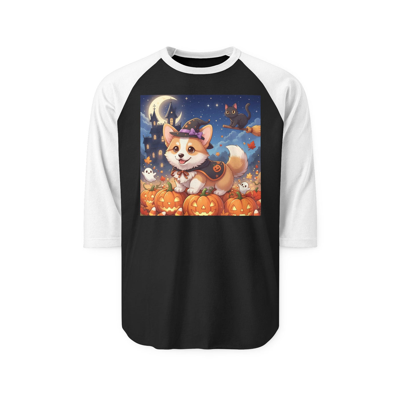 Halloween cute puppy anime style 4 Raglan Shirt, Cute Pet Shirt, Fall Apparel, Unisex Halloween Outfit, Gift for Dog Lovers, Spooky Season Tee