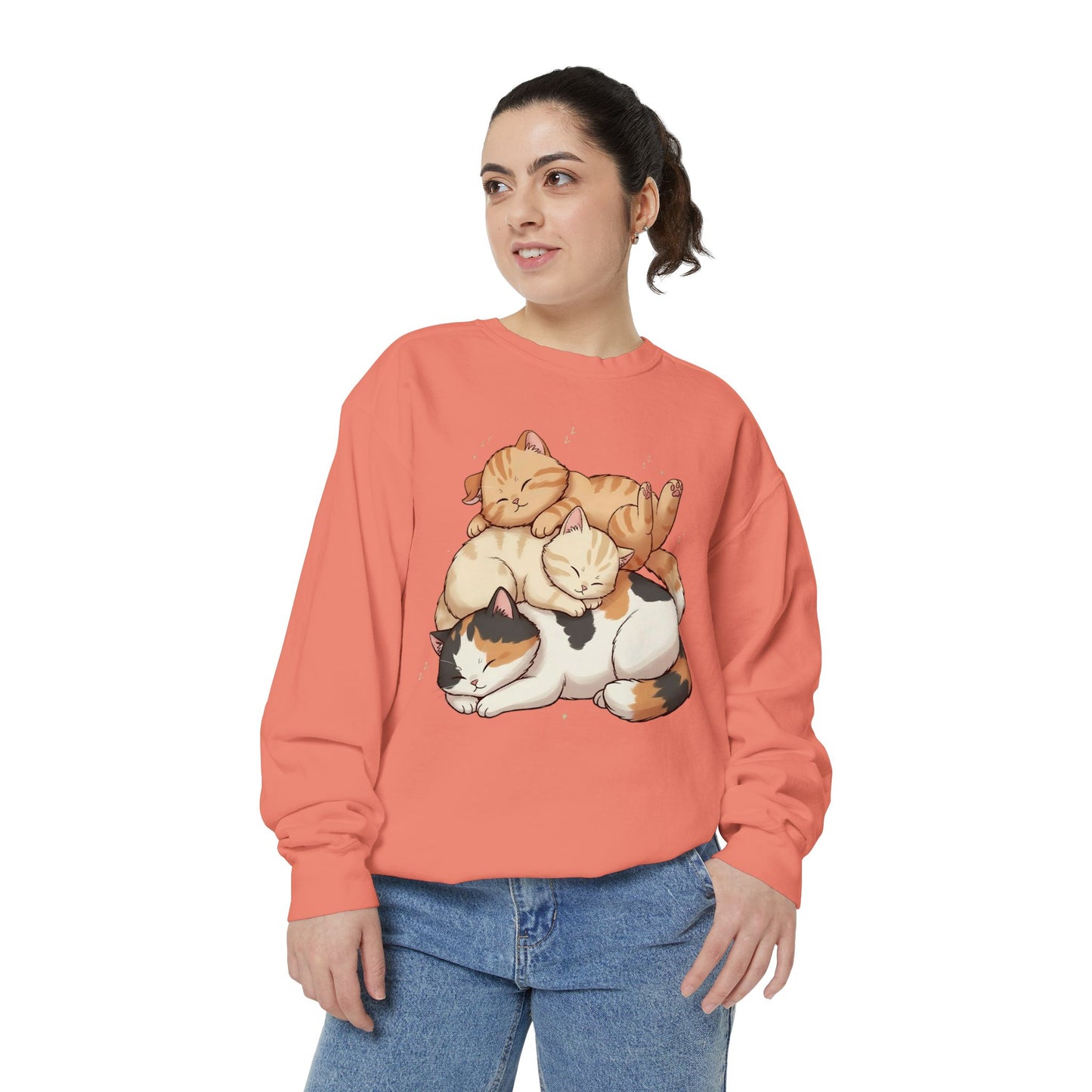 3 Cute Sleeping Cats Cozy Graphic Unisex Crewneck Sweatshirt style 1
