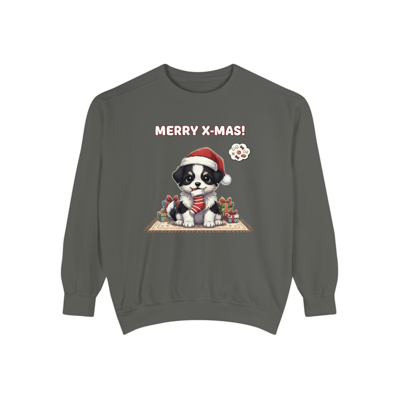 Cute Puppy waiting for Christmas presents style 7 Cozy Graphic Unisex Crewneck Sweatshirt
