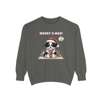 Cute Puppy waiting for Christmas presents style 7 Cozy Graphic Unisex Crewneck Sweatshirt