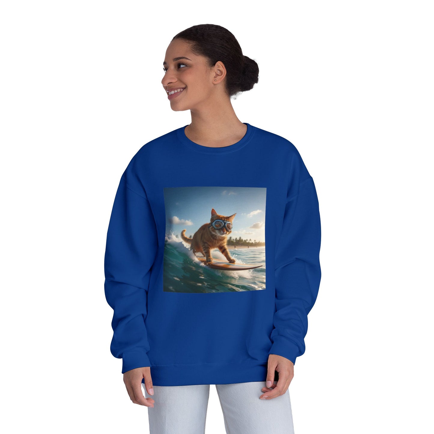 Surfing Cat Unisex NuBlend Crewneck Sweatshirt style 1